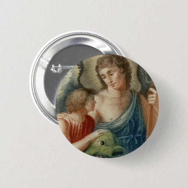Badge Rond 5 Cm Saint Raphaël l'Archange (M 012) (Devant & derrière)