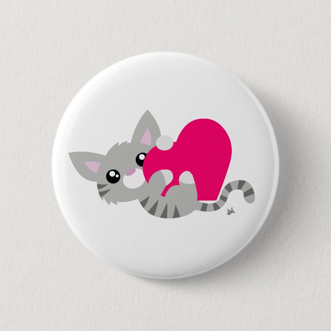 Badge Rond 5 Cm Saint Valentin Bouton gris Kitty (Devant)