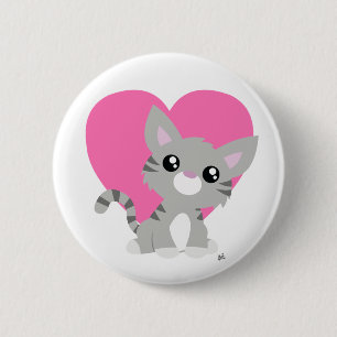 Badge Rond 5 Cm Saint Valentin Bouton gris Kitty