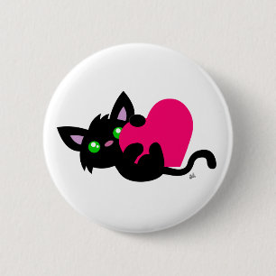 Badge Rond 5 Cm Saint Valentin Bouton Kitty noir