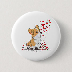 Badge Rond 5 Cm Saint-Valentin Chien Mignon Corgi Fête de la Saint