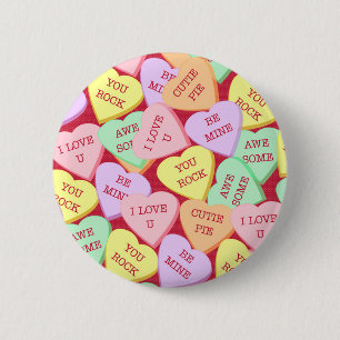 Badge Rond 5 Cm Saint Valentin Coeurs bonbons