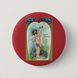 Badge Rond 5 Cm Saint-Valentin victorien vintage, Message de Cupid