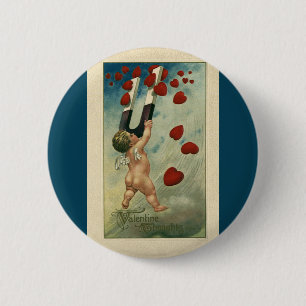 Badge Rond 5 Cm Saint-Valentin vintage, Chérubin avec des cœurs ai