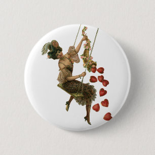 Badge Rond 5 Cm Saint-Valentin vintage, dame victorienne sur une a