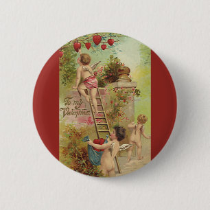 Badge Rond 5 Cm Saint-Valentin vintage, Mete Cherubs Échelle