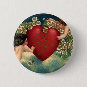 Badge Rond 5 Cm Saint-Valentin vintage victorien Chérubins au Para