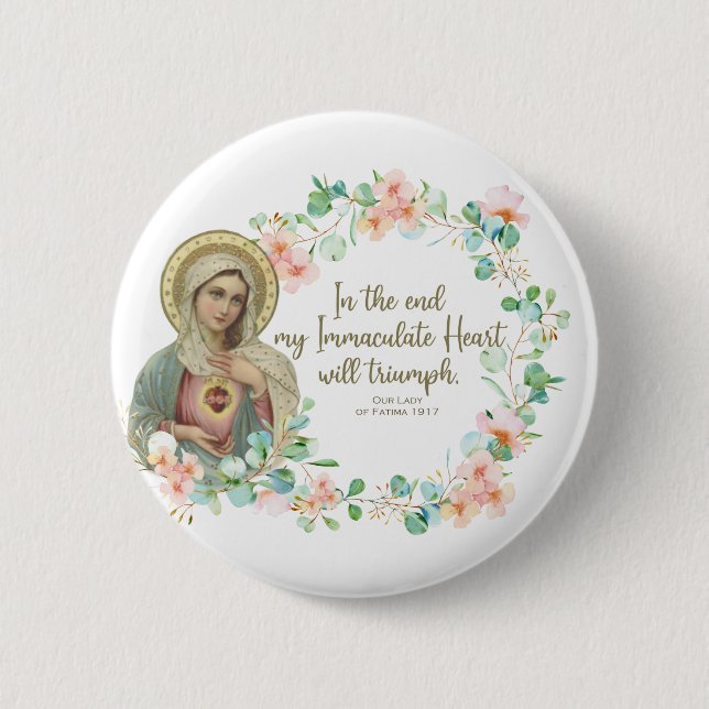 Badge Rond 5 Cm Sainte Vierge Marie Fatima Religieuse Catholique (Devant)