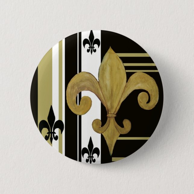 Badge Rond 5 Cm Saints Noir et Or Fleur de lis (Devant)