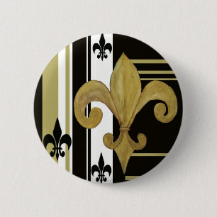 Badge Rond 5 Cm Saints Noir et Or Fleur de lis