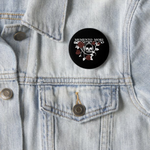 Badge Rond 5 Cm Saisir le Jour - Roses Rouges - Crâne Memento Mori