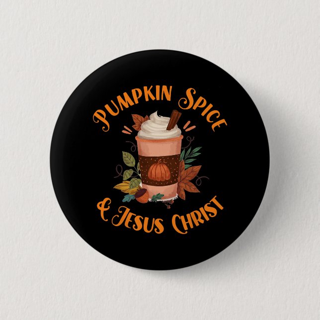 Badge Rond 5 Cm Saison Automne Belle Épice Citrouille Et Jésus Chr (Devant)