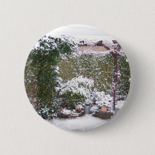 Badge Rond 5 Cm Saison de Noël, Neige dans le jardin