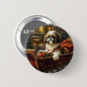 Badge Rond 5 Cm Saison de Noël Shih Tzu