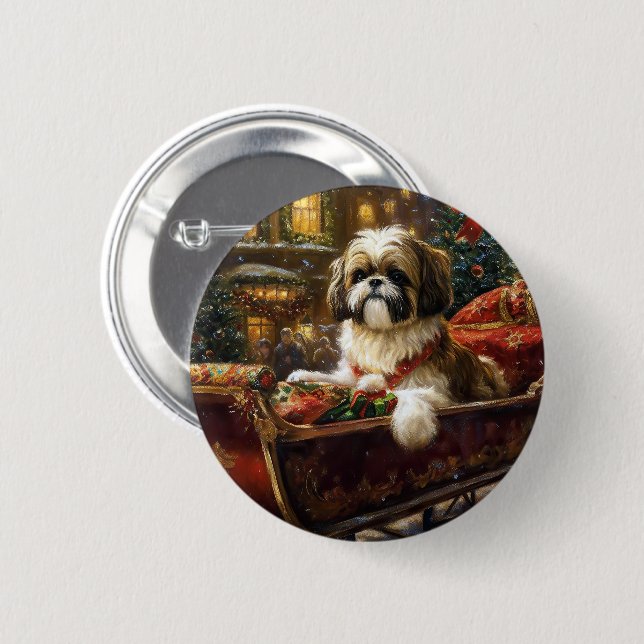 Badge Rond 5 Cm Saison de Noël Shih Tzu (Devant & derrière)