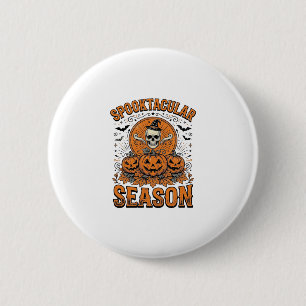 Badge Rond 5 Cm Saison Squelettique Fantastique Citrouille Cranien