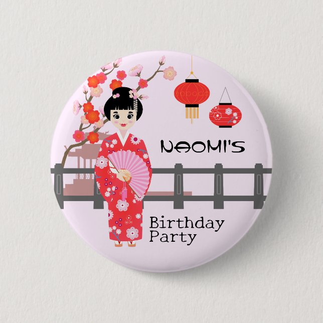 Badge Rond 5 Cm Sakura Cerry Blossom Japonaise Fête d'Anniversaire (Devant)