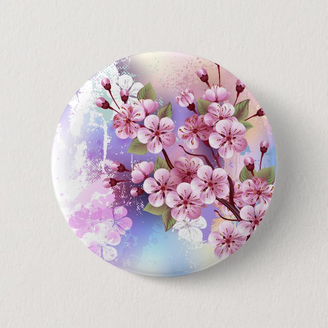 Badge Rond 5 Cm Sakura rose sur la peinture Arrière - plan (Devant)