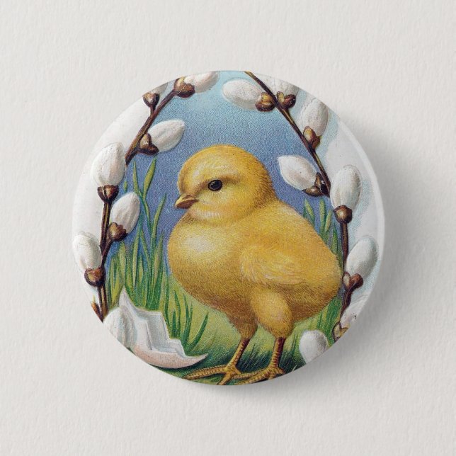Badge Rond 5 Cm Salutations de Pâques Chick Jaune (Devant)