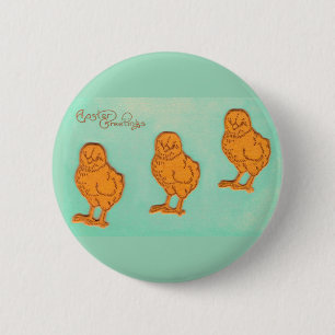 Badge Rond 5 Cm Salutations de Pâques Chicks Vert