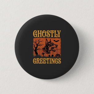 Badge Rond 5 Cm Salutations Fantomatiques Halloween Doberman Cimet