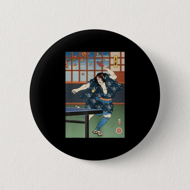 Badge Rond 5 Cm Samurai Jouer Table Tennis Ping Pong Ukiyoe (Devant)