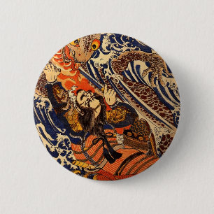Badge Rond 5 Cm Samurai tue un monstre marin