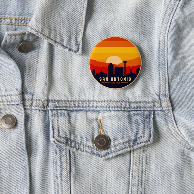 Badge Rond 5 Cm San Antonio Texas Skyline Cityscape (En situation)