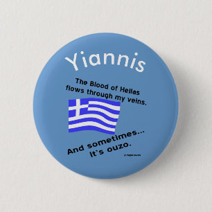 Badge Rond 5 Cm Sang de la Grèce et Ouzo Personnalisé