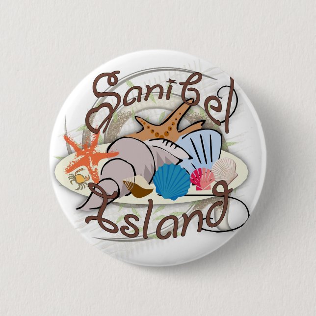 Badge Rond 5 Cm Sanibel Island Floride conception de coquillages (Devant)