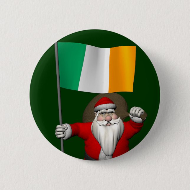 Badge Rond 5 Cm Santa Claus Avec L'Ensigne D'Irlande (Devant)