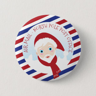 Badge Rond 5 Cm Santa Claus bleu et rouge