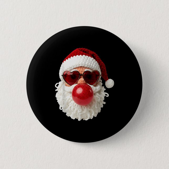 Badge Rond 5 Cm Santa Claus Blowing Yarn Crochet Bubble Gum Heart  (Devant)