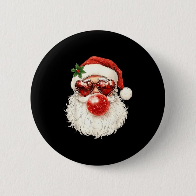 Badge Rond 5 Cm Santa Claus Christmas Blowing Bubble Gum And Sungl (Devant)