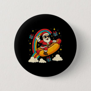 Badge Rond 5 Cm Santa Claus Hotdog Funny Noël Design