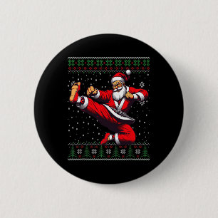 Badge Rond 5 Cm Santa Claus Karate Arts martiaux laids Noël