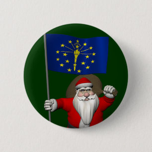 Badge Rond 5 Cm Santa Claus With Ensign Of Indiana