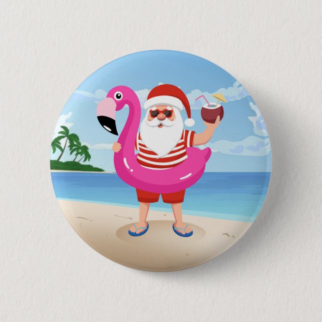 Badge Rond 5 Cm Santa Claus with flamingo (Devant)