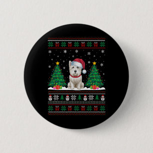 Badge Rond 5 Cm Santa Hat Westig Chien de Noël Lumières Arbre Vila