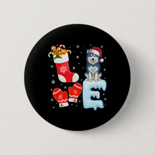 Badge Rond 5 Cm Santa Hat Xmas Stocking Holiday Alaskan Malamute D