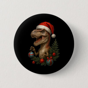 Badge Rond 5 Cm Santa T-rex Noël Dinosaure drôle de vacances