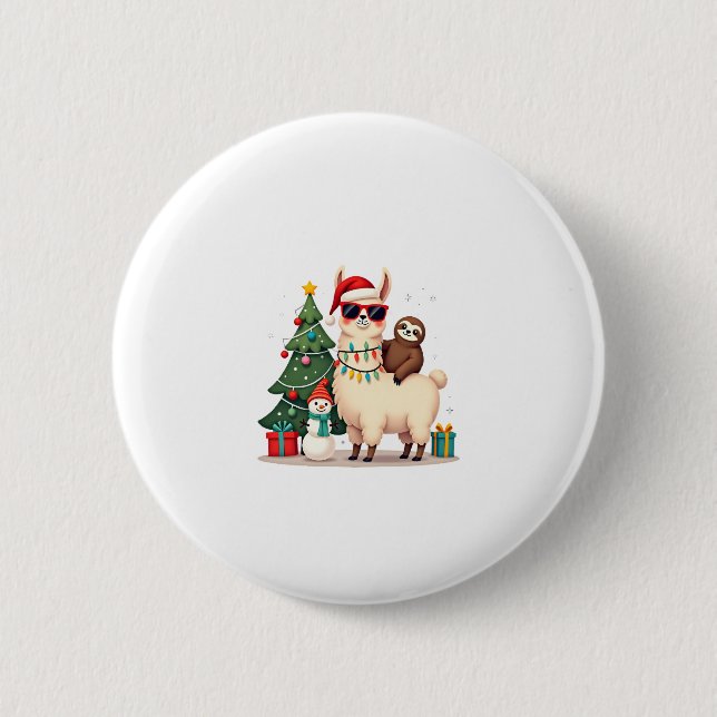 Badge Rond 5 Cm Santa Xmas Funny Llama Sloth Christmas (2) (Devant)