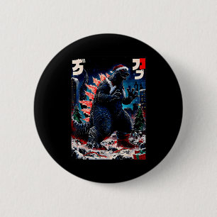Badge Rond 5 Cm Santazilla Monstre Japonais Kaiju Dinosaure Noël