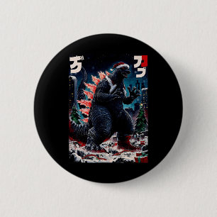 Badge Rond 5 Cm Santazilla Monstre Japonais Kaiju Dinosaure Noël