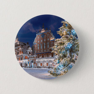 Badge Rond 5 Cm Sapin de Noël et maison des Têtes noires à Riga