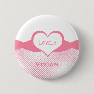 Badge Rond 5 Cm Sassy Heart Fishnet Button, Pink