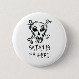 Badge Rond 5 Cm Satan Est Mon Héros Halloween Costume Mot Design