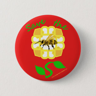 Badge Rond 5 Cm Sauvez le bouton de conception de fleur d'abeilles