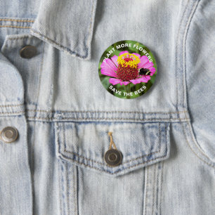 Badge Rond 5 Cm Sauvez les abeilles rose Zinnia Flower