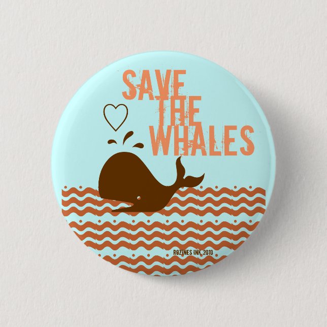 Badge Rond 5 Cm Sauvez Les Baleines - Conscients De L'Environnemen (Devant)